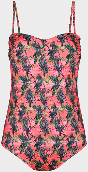Paul Smith Women's Pink 'Cockatoo' Print Bandeau Swimsuit: €155.