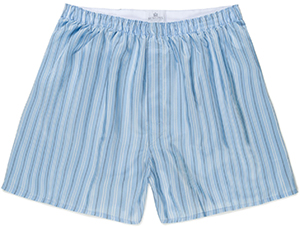 Sunspel Men's Silk Boxer Shorts in Blue Stripe.